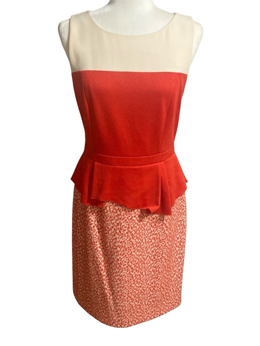 Sleeveless Cream and Orange Peplum Sheath Dress